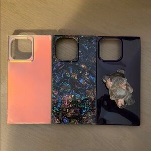 Stylish square Phone Case Set - iPhone 15 pro max Pink, Multicolor, Black